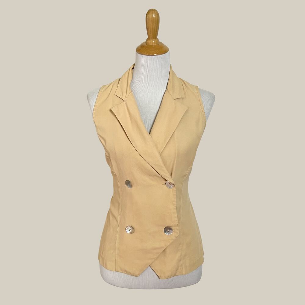 Vintage 90s Casual Corner Blazer Vest Butter Yellow Double Breasted USA M